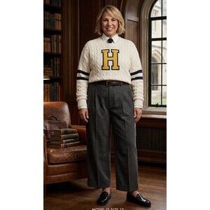 Tommy Hilfiger Cream Varsity H Crest Sweater Large Preppy Collegiate New Prep